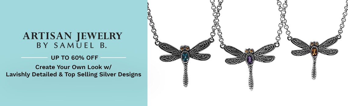 185-061 Artisan Silver by Samuel B. Gold Accented Gemstone Dragonfly Pendant w 18 Chain & 2 Extender