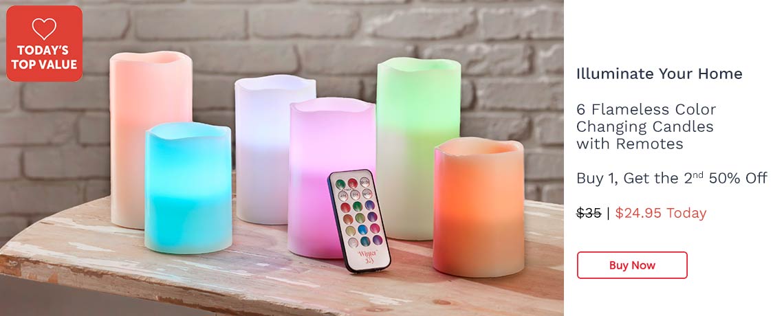 503-778 Flameless Flickering Color Changing Candles Set of 6 w Remotes