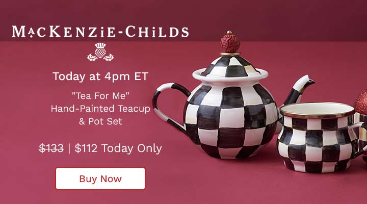 488-730 MacKenzie-Childs Tea For Me Hand-Painted Teacup & Pot Set