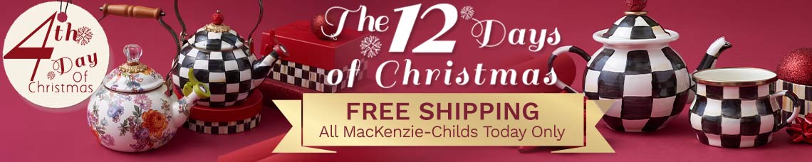 Free Shipping on All MacKenzie-Childs NO MINIMUM Today Only |  488-730 MacKenzie-Childs Tea For Me Hand-Painted Teacup & Pot Set, 511-196 MacKenzie-Childs 3qt Bird Detail Tea Kettle