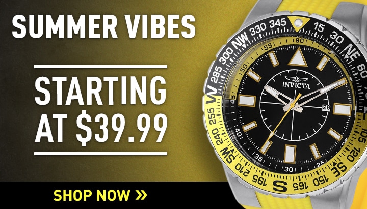 Summer Vibes Starting at $39.99 | 697-546 Invicta Men's 52mm Aviator Quartz Yellow Silicone Strap Watch