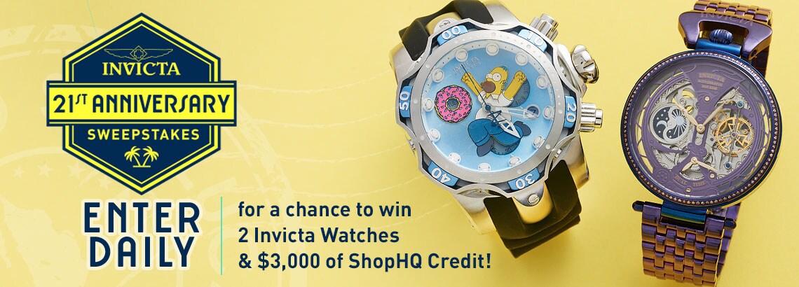 Invicta 21st Anniversary Sweepstakes!  Enter Daily for a chance to win 2 Invicta Watches & $3,000 of ShopHQ Credit!