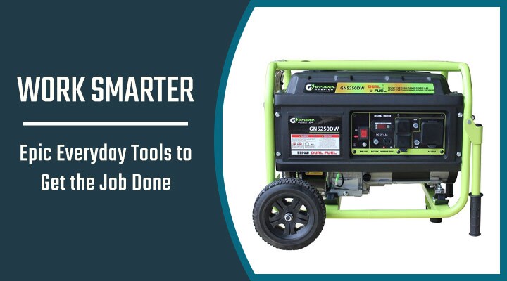 WORK SMARTER  Epic Everyday Tools to Get the Job Done - 501-726 Green-Power America 52504750-Watt Dual Fuel GasPropane Portable Generator